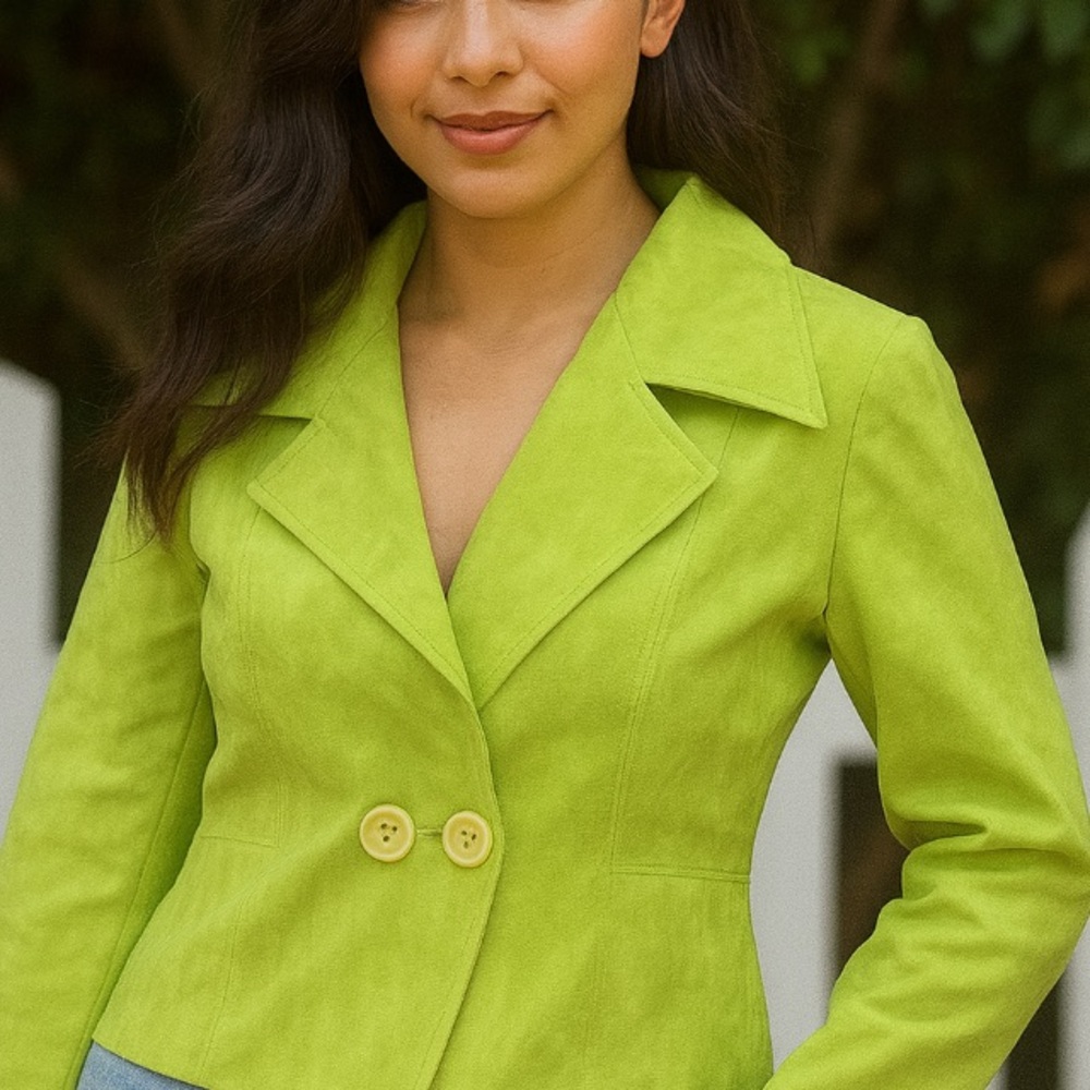 Gee Gee Sport Lime Green Faux Suede Blazer Jacket Women’s Size S/P